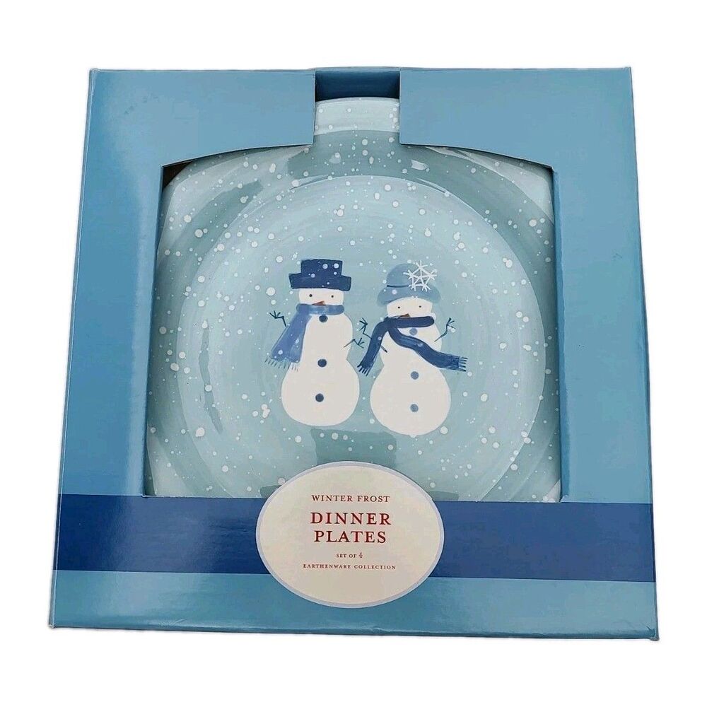 Set Of 4 Target Home Winter Frost Snowman 10¾" Plates Blue Christmas NIB VTG